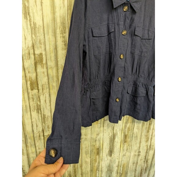 Draper James RSVP Navy Utility Military Jacket Linen Blend Pockets Large NWT - Picture 2 of 13